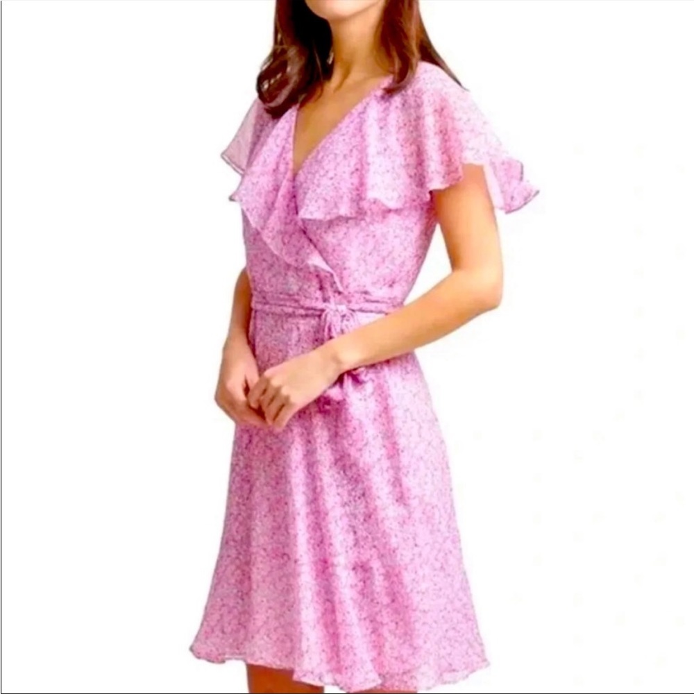 Like New DKNY Pink Floral Wrap Dress